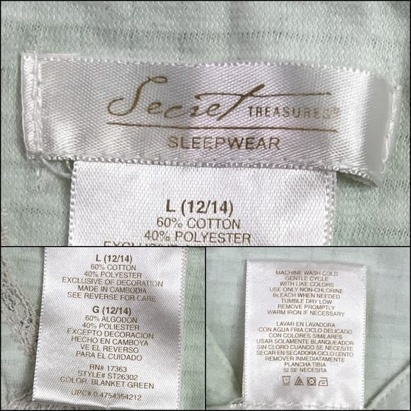 Secret Treasures Sleeveless Light Green Nightgown L 12/14 - Picture 7 of 11